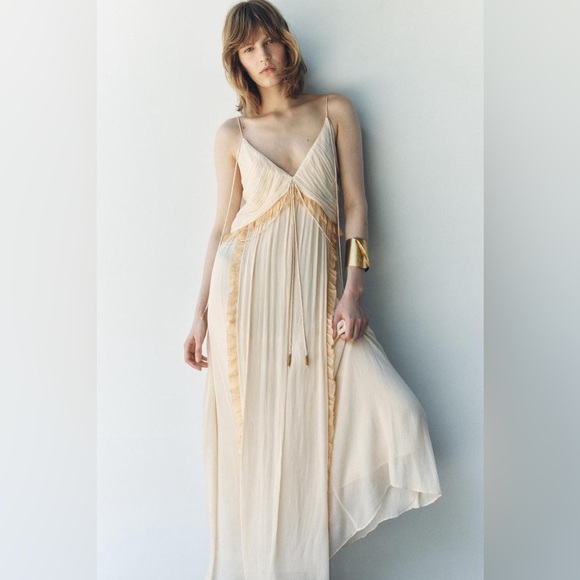 Zara Cream Maxi Dress long flowy boho summer casual vacation wedding sundress - Picture 8 of 13